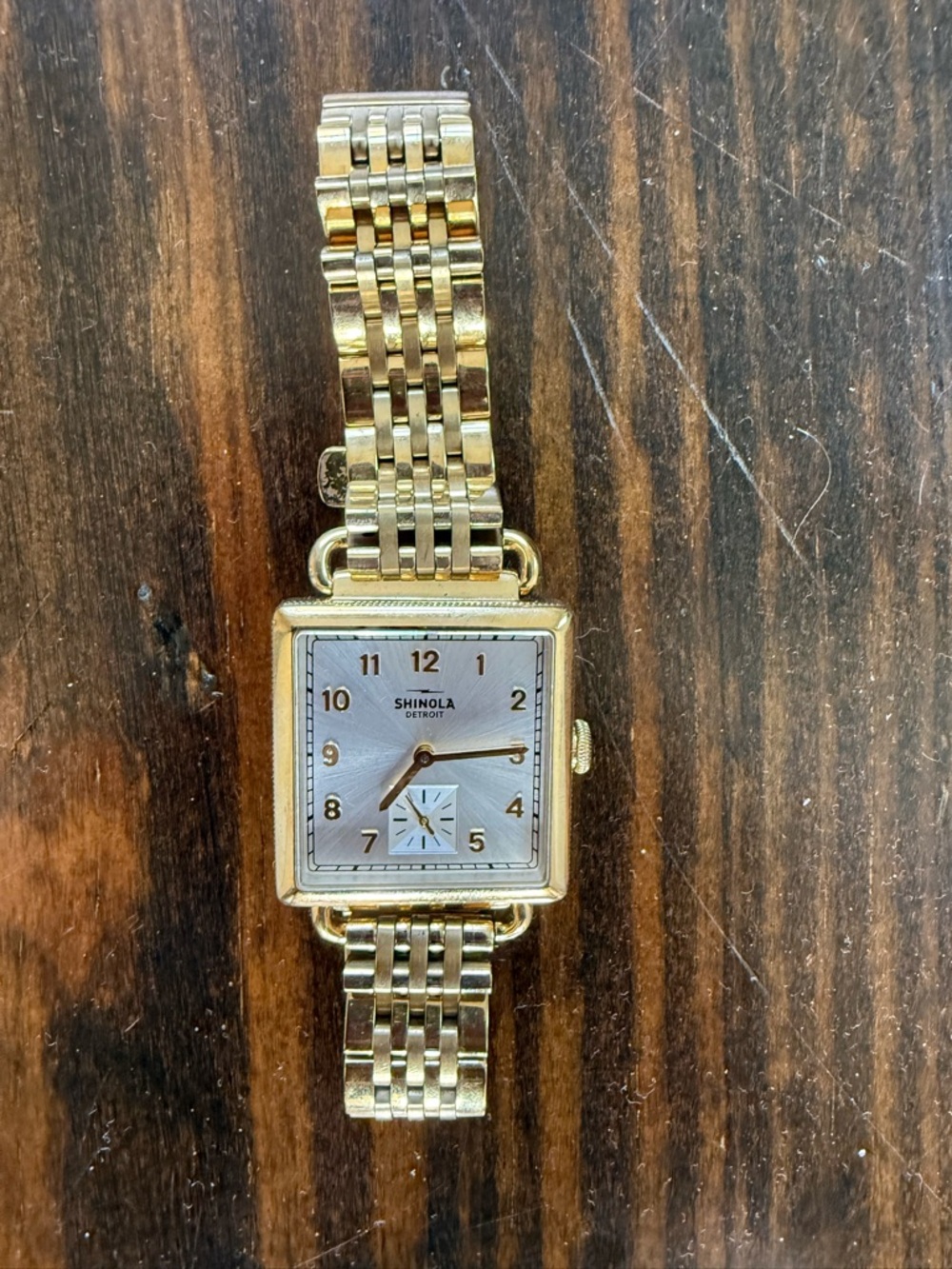 Shinola Gold Tone Square Dial Ladies Watch with Linked Bracelet
